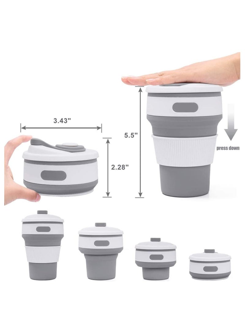 SYOSI Silicone Collapsible Travel Cup, Gray, Camping Cups Collapsible Cups Drinking Cups with Lids for Adults Kids