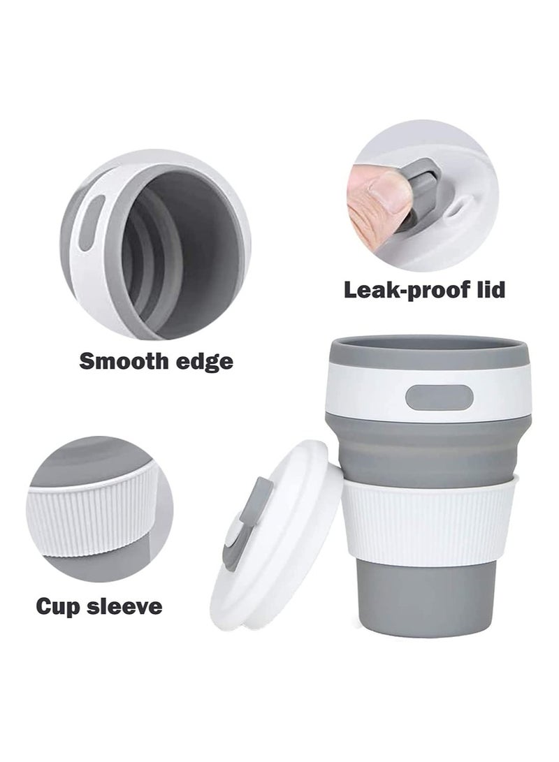 SYOSI Silicone Collapsible Travel Cup, Gray, Camping Cups Collapsible Cups Drinking Cups with Lids for Adults Kids