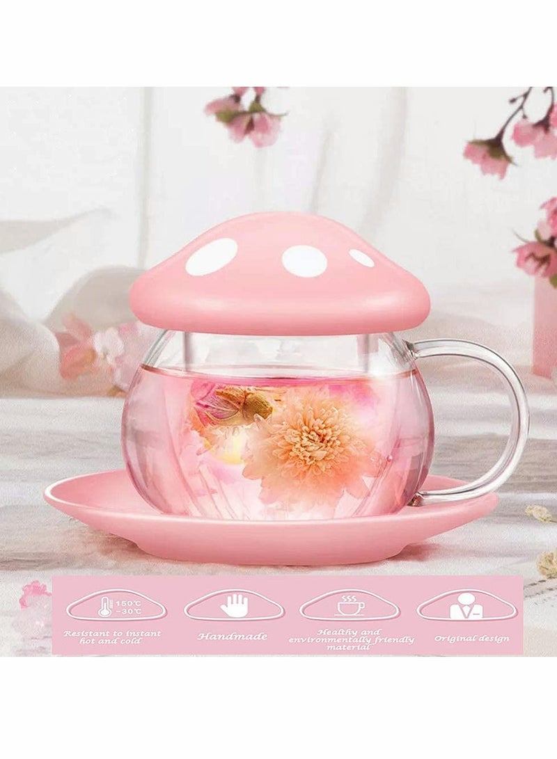 Tea Mug with Strainer Filter Infuser Mushroom Design Heat Resistant Gifts For Women and Men 290ML 9.6oz  Pink