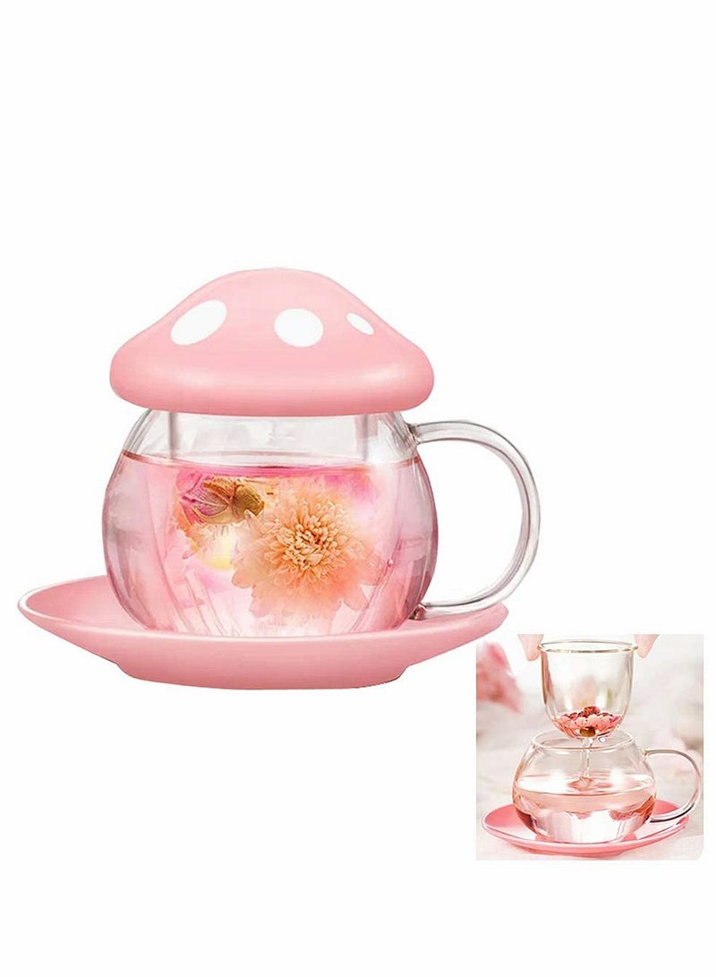 Tea Mug with Strainer Filter Infuser Mushroom Design Heat Resistant Gifts For Women and Men 290ML 9.6oz  Pink