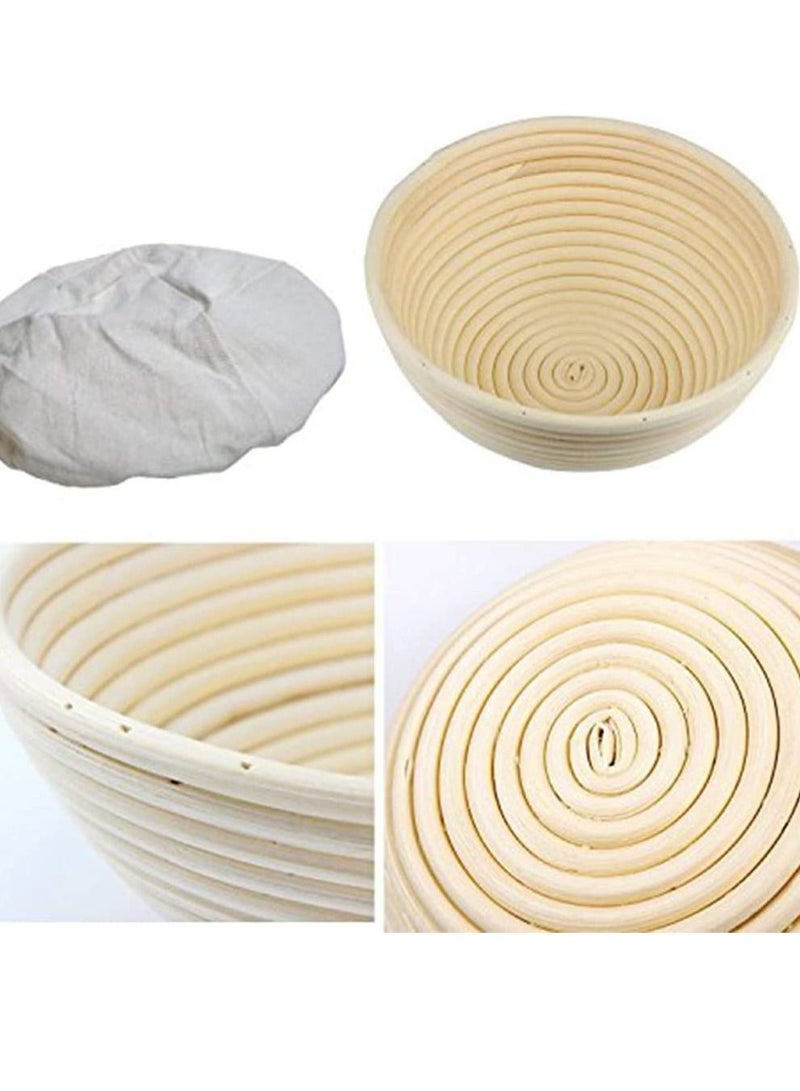 2 Set 9 Inch Proofing Baskets Bread Basket +Bread Lame +Dough Scraper+ Linen Liner Cloth for Professional Home Bakers