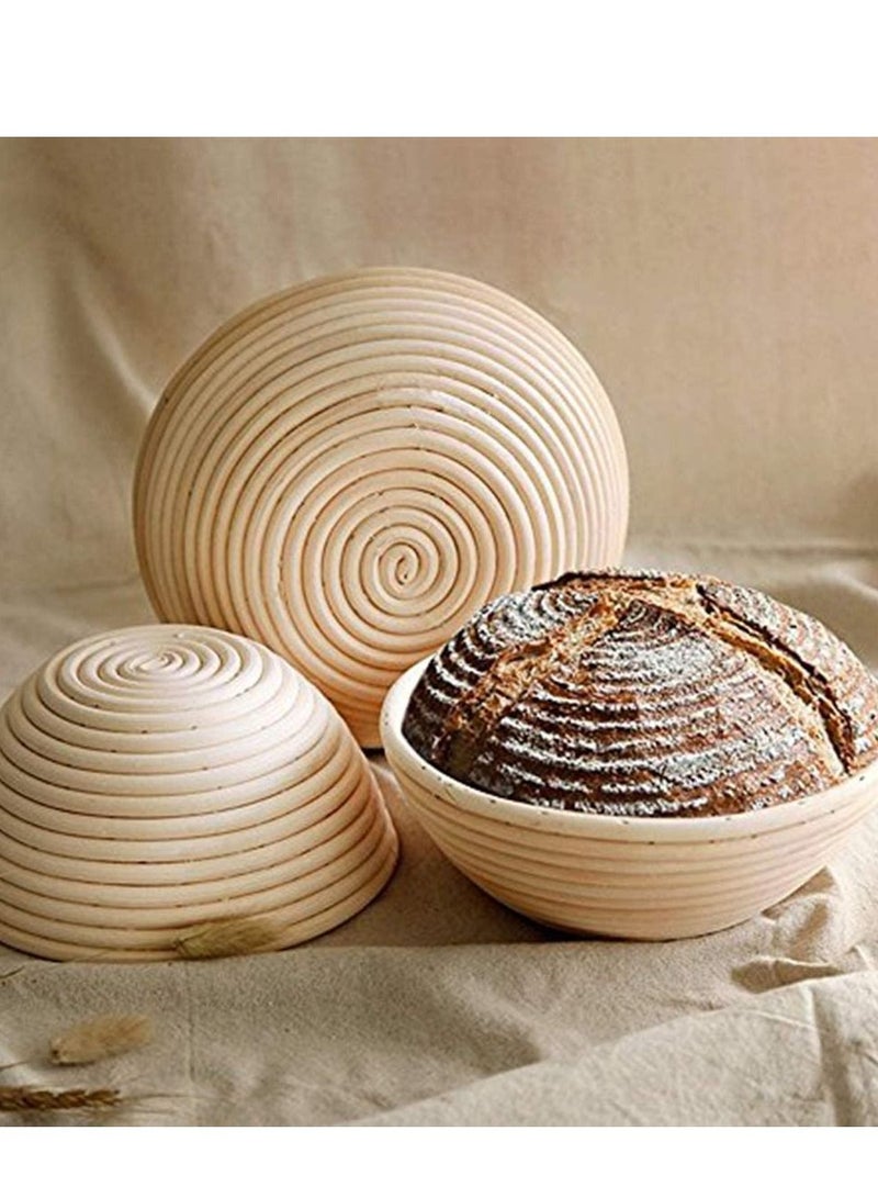 2 Set 9 Inch Proofing Baskets Bread Basket +Bread Lame +Dough Scraper+ Linen Liner Cloth for Professional Home Bakers