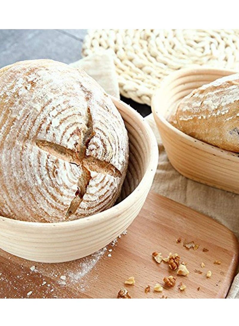 2 Set 9 Inch Proofing Baskets Bread Basket +Bread Lame +Dough Scraper+ Linen Liner Cloth for Professional Home Bakers