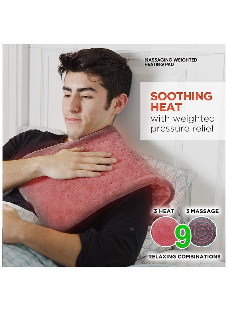 Electric Heated Massaging Pad Weighted Heating Therapy Pad Massager Vibrating Wrap Shawl For Neck Back Shoulder Hip Waist Lumbar Tummy Ankle Muscles Whole Body Pain Relief