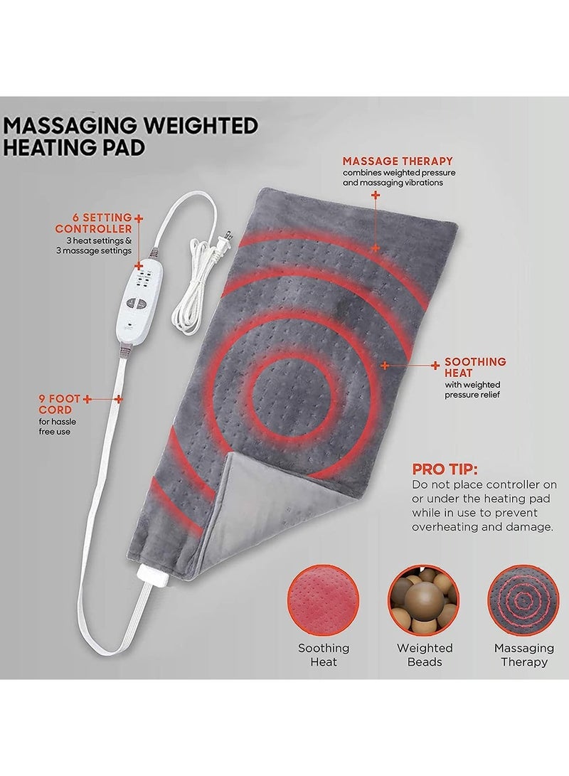 Electric Heated Massaging Pad Weighted Heating Therapy Pad Massager Vibrating Wrap Shawl For Neck Back Shoulder Hip Waist Lumbar Tummy Ankle Muscles Whole Body Pain Relief