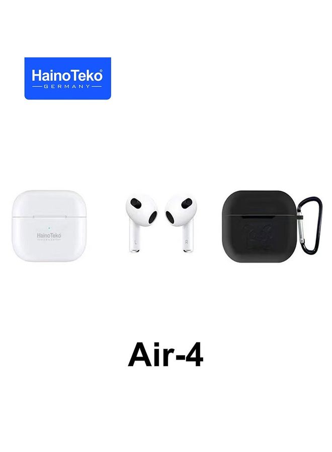 Haino Teko Germany Air4 Wireless Bluetooth Earphone With High Bass Sound Quality and Multifunctional Touch Control Compatible With Android Phones White