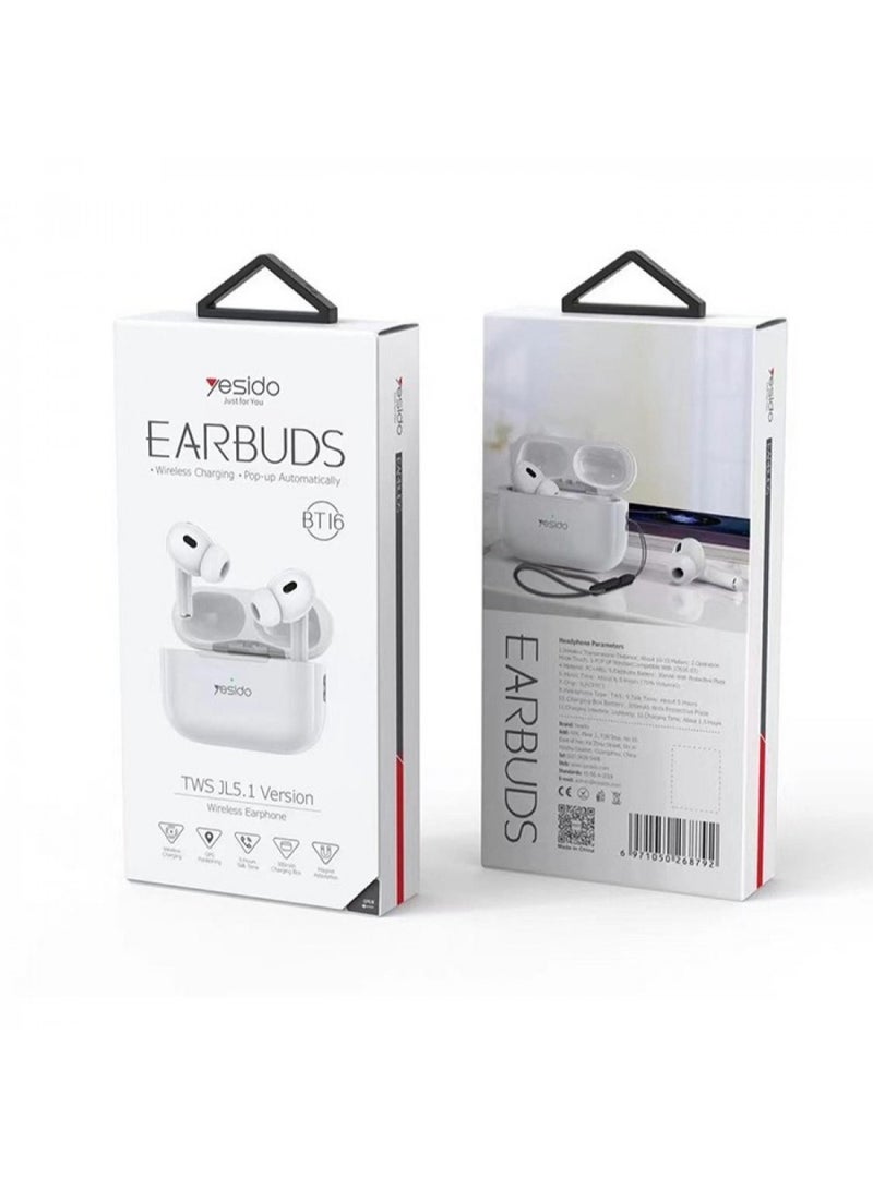 Yesido BT16 EARBUDS Bluetooth 5.1 Wireless Earphone  Enhanced Sound Quality - White