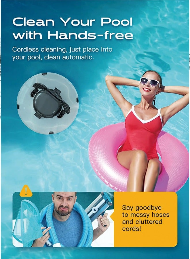 Cordless Pool Vacuum -【Up to 𝟏𝟐𝟎 Mins】 Robot Pool Vacuum Cleaner for Above Ground/Inground Pool【Enhance】 5200mAh Battery【2-Motor】 Suction for Flat Pool Up 650