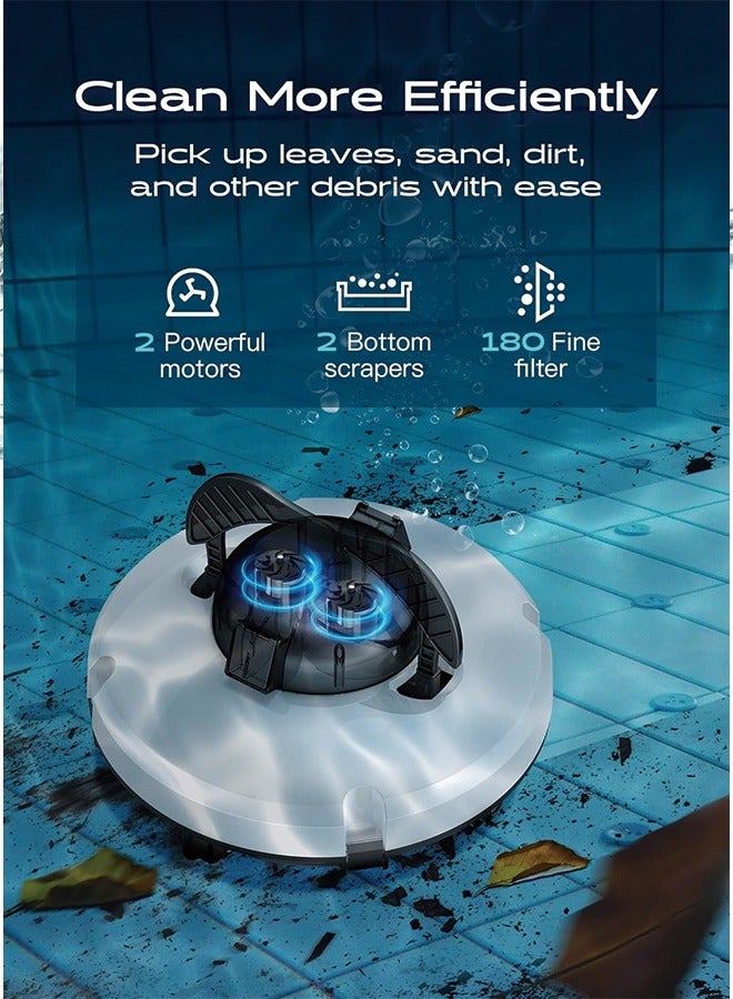 Cordless Pool Vacuum -【Up to 𝟏𝟐𝟎 Mins】 Robot Pool Vacuum Cleaner for Above Ground/Inground Pool【Enhance】 5200mAh Battery【2-Motor】 Suction for Flat Pool Up 650