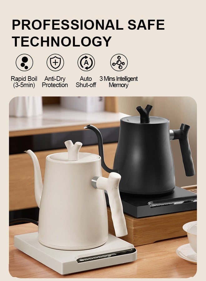 Electric Gooseneck Coffee Kettle Stainless Steel Electric Water Kettle With 7 Preset Temperature Indicate Constant Temperature And Touch Screen Panel Black 1L 1000W