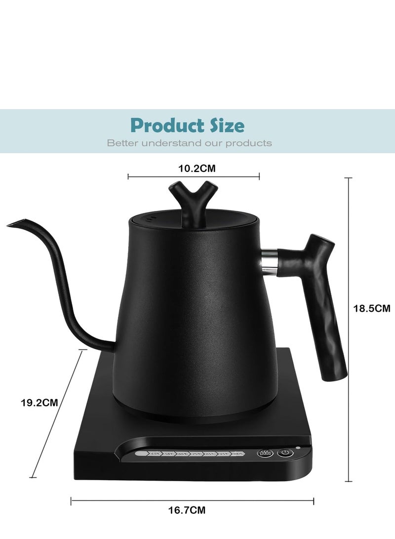 Electric Gooseneck Coffee Kettle Stainless Steel Electric Water Kettle With 7 Preset Temperature Indicate Constant Temperature And Touch Screen Panel Black 1L 1000W