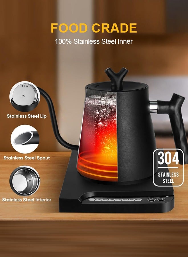 Electric Gooseneck Coffee Kettle Stainless Steel Electric Water Kettle With 7 Preset Temperature Indicate Constant Temperature And Touch Screen Panel Black 1L 1000W