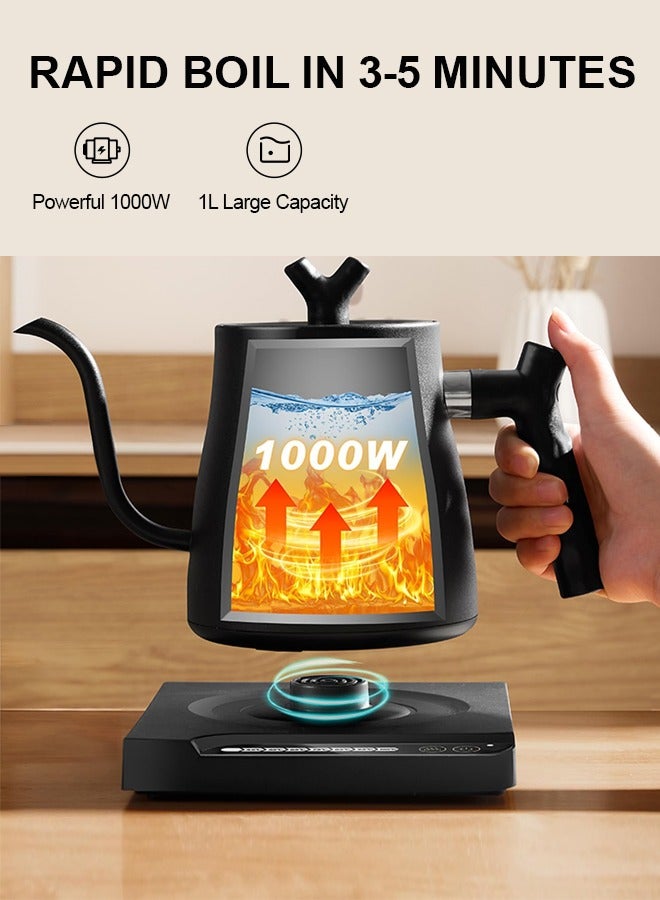 Electric Gooseneck Coffee Kettle Stainless Steel Electric Water Kettle With 7 Preset Temperature Indicate Constant Temperature And Touch Screen Panel Black 1L 1000W