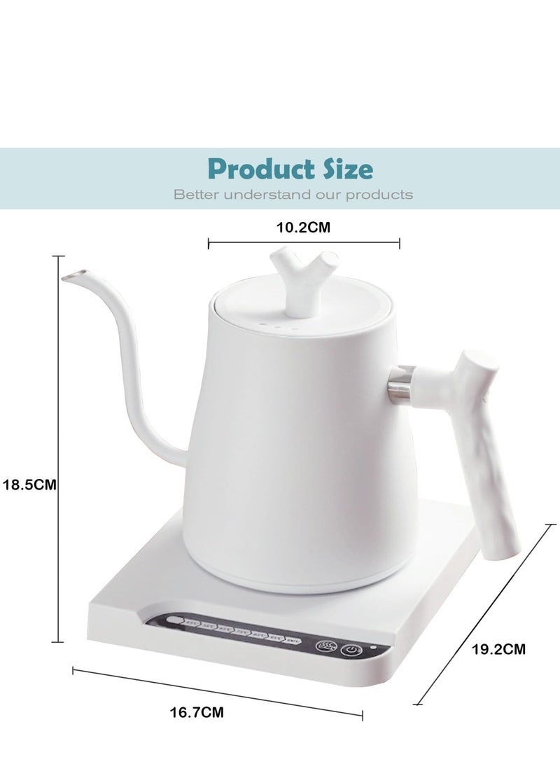 Electric Gooseneck Coffee Kettle Stainless Steel Electric Water Kettle With 7 Preset Temperature Indicate Constant Temperature And Touch Screen Panel White 1L 1000W