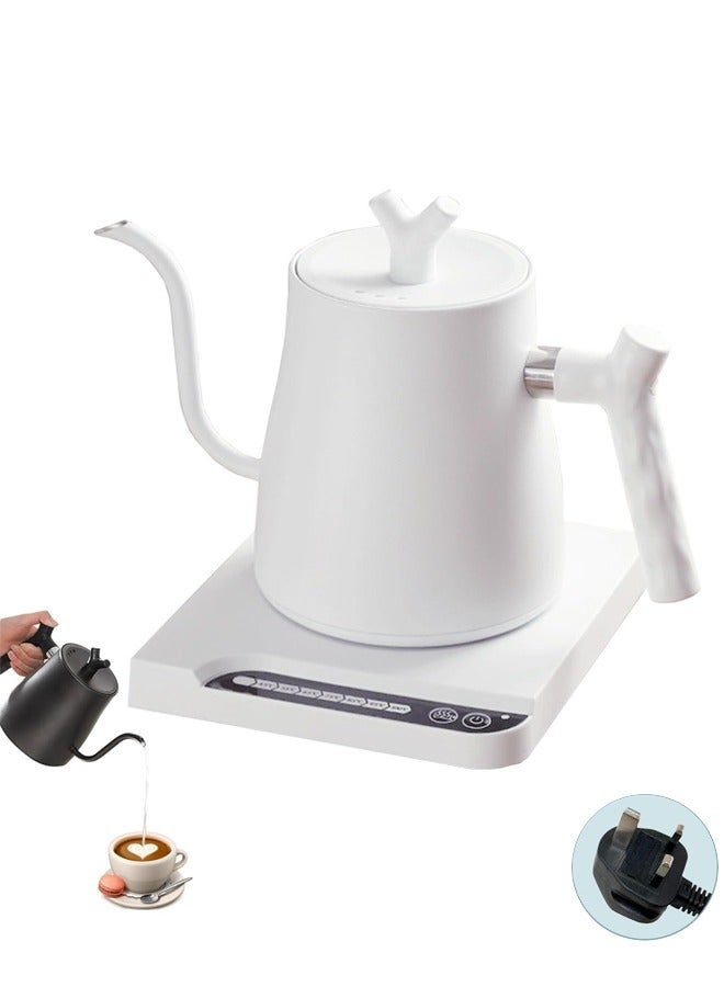 Electric Gooseneck Coffee Kettle Stainless Steel Electric Water Kettle With 7 Preset Temperature Indicate Constant Temperature And Touch Screen Panel White 1L 1000W