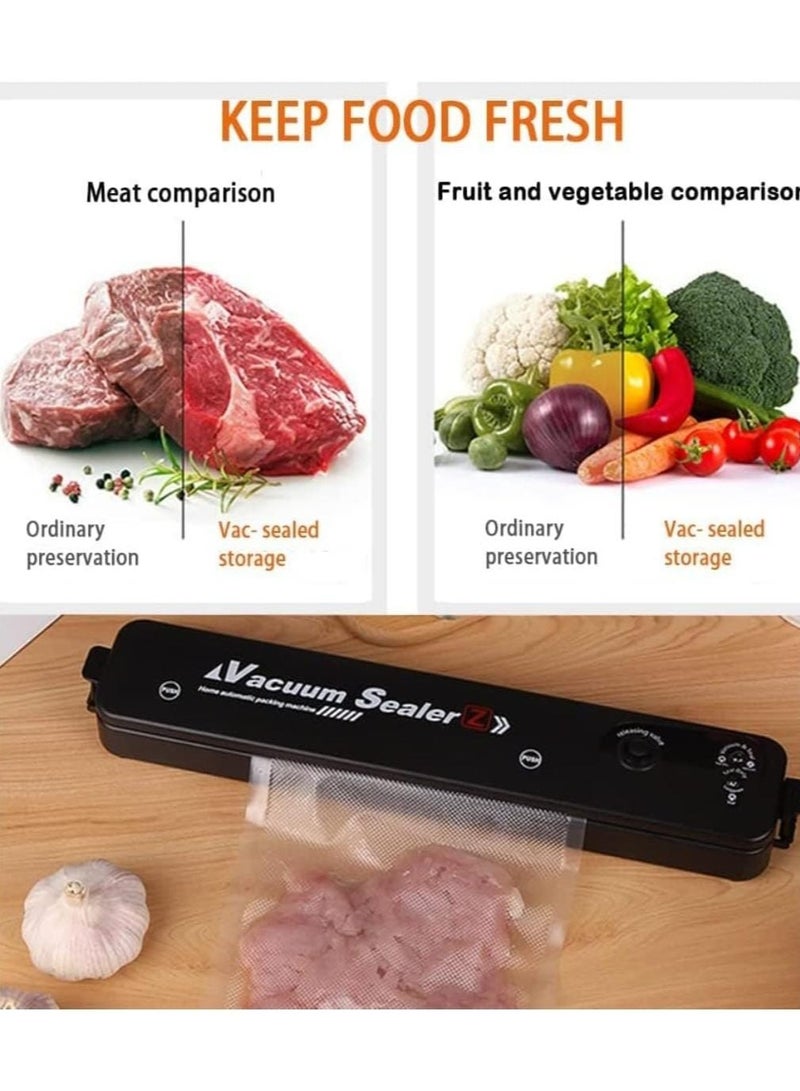 Automatic Food Sealer Machine for Food Preservation with 10 Bags Vacuum Sealer, Food Vacuum Air Sealing System for Food Preservation Storage Saver, Dry & Moist Food Modes Black