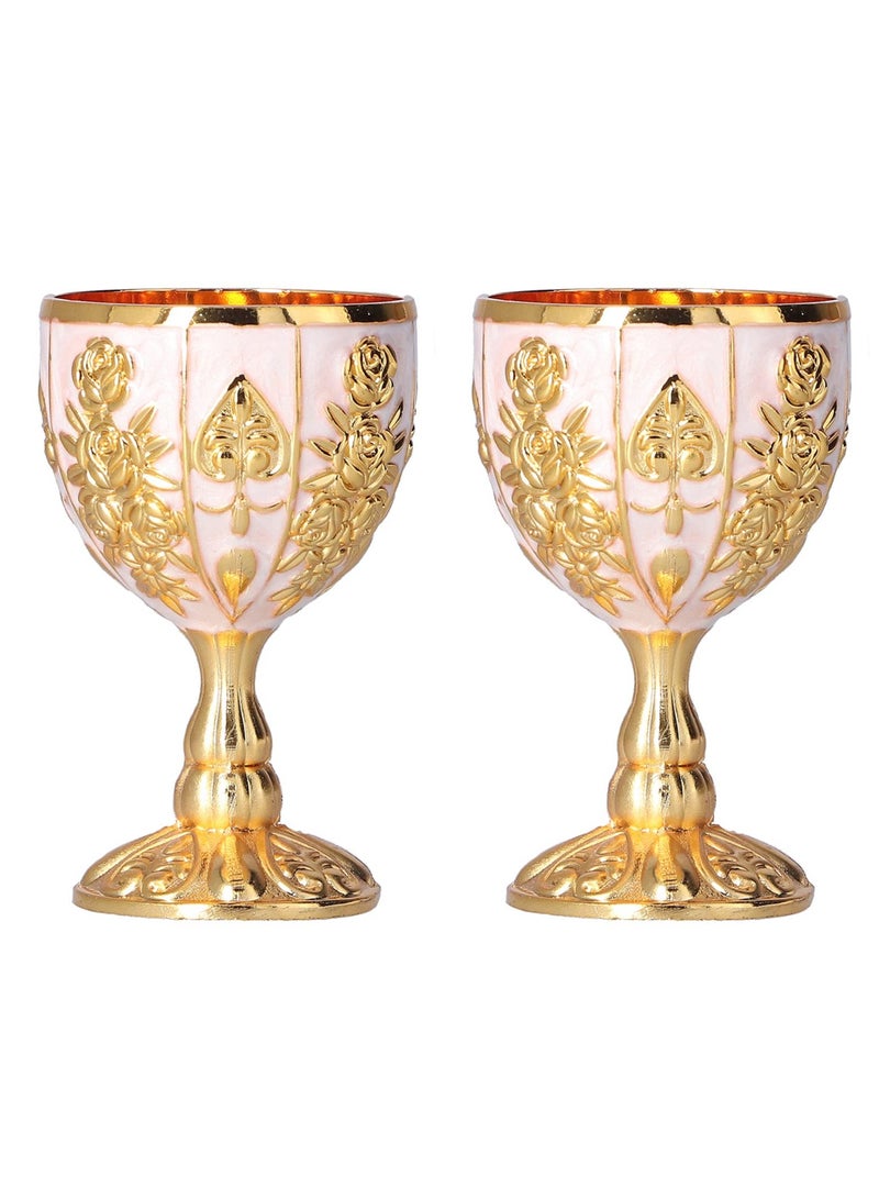 Vintage Brass Embossed Goblet Cup 2 Pieces 30mlGold Glasses Goblet Goblet Golden Glasses Embossed Cup Metal Embossed Cup Liqueur Cup Shot Glass for Kitchen