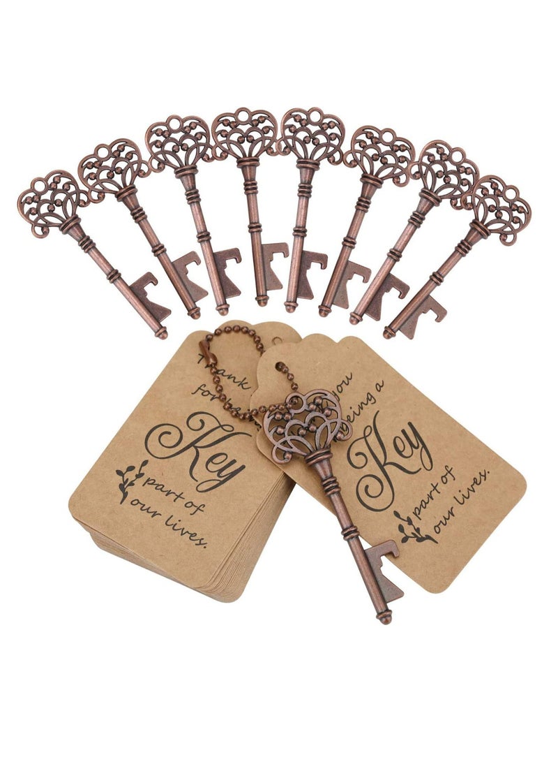 Vintage Key Bottle Openers Set of 50 with Escort Tags and Keychains Suitable for Party Favors and Festival Gifts Red Copper