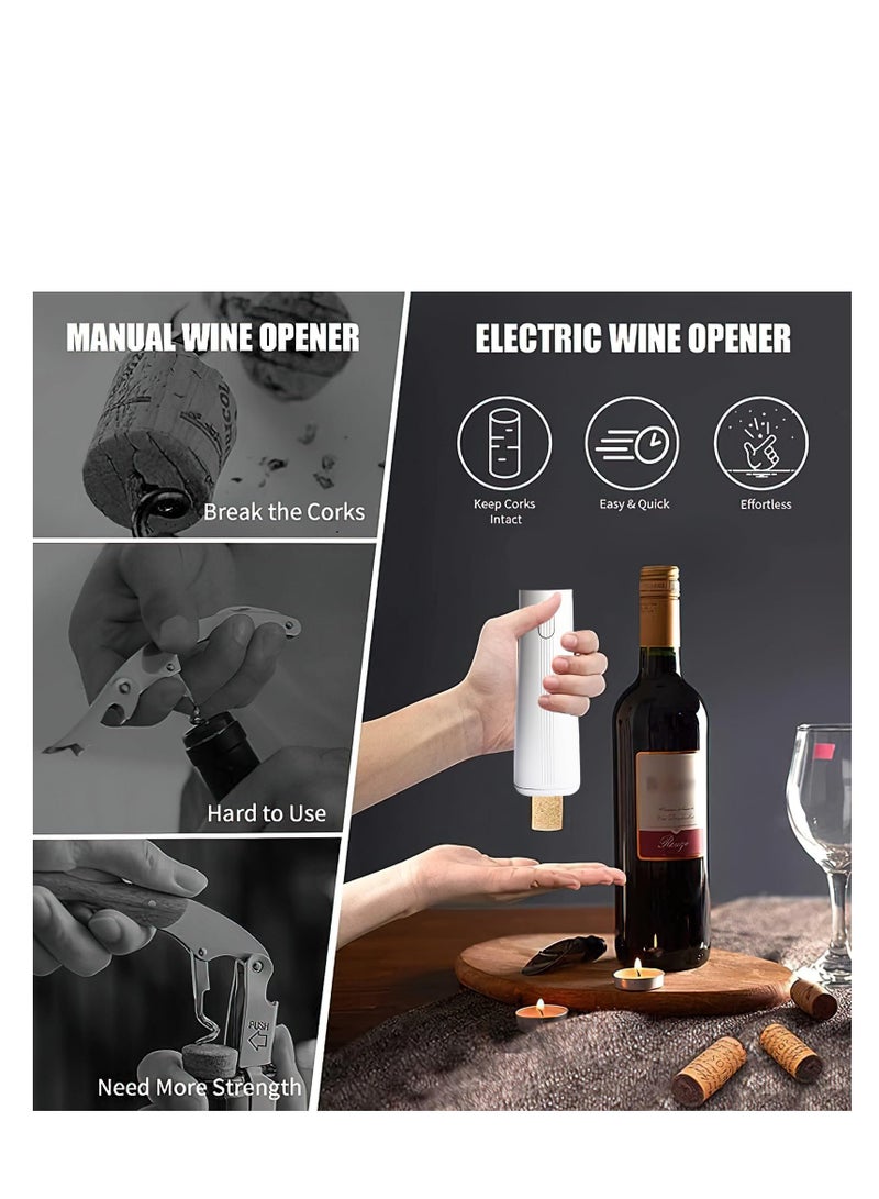 Electric Wine Opener, Cordless Electric Corkscrew, One-Click Button, Reusable Automatic Corkscrew Wine Opener for Wine Lovers Gifts Home Kitchen Party Bar Wedding. Wine Gifts for Men. (White)