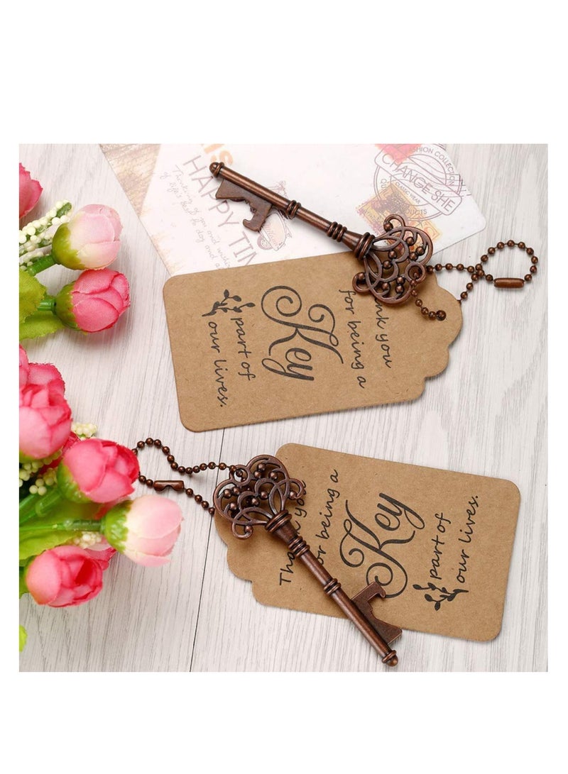 50 Vintage Key Bottle Openers with Tags Suitable for Party Favors and Souvenirs Red Copper Design