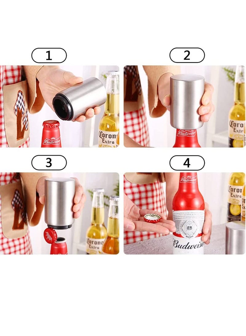 Magnetic Bottle Opener, Stainless Steel Automatic Bottle Opener, Push Pull Bottle Lid Lifter, Gift for Men, Can Open Bottle In Half a Second 2 PCS