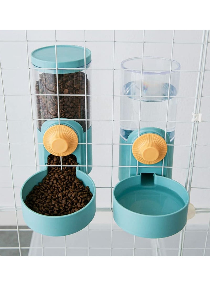 Automatic Hanging Water Dispenser and Gravity Feeder Set for Small Pets - Ideal for Dogs Cats Rabbits Chinchillas  Pigs Hedgehogs and Ferrets (Green)