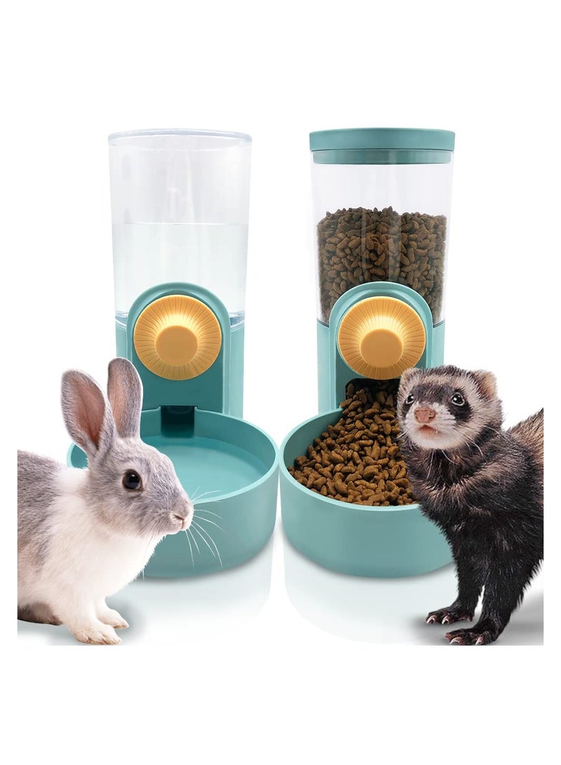 Automatic Hanging Water Dispenser and Gravity Feeder Set for Small Pets - Ideal for Dogs Cats Rabbits Chinchillas  Pigs Hedgehogs and Ferrets (Green)