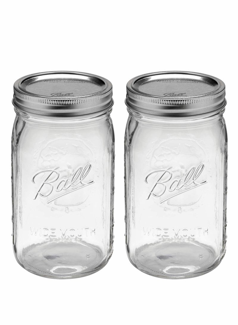 Ball Wide Mouth  Jars 32 oz/Capacity 4 Pack with Airtight lids and Bands For Canning Fermenting Pickling Decor Freezing Microwave And Dishwasher Safe