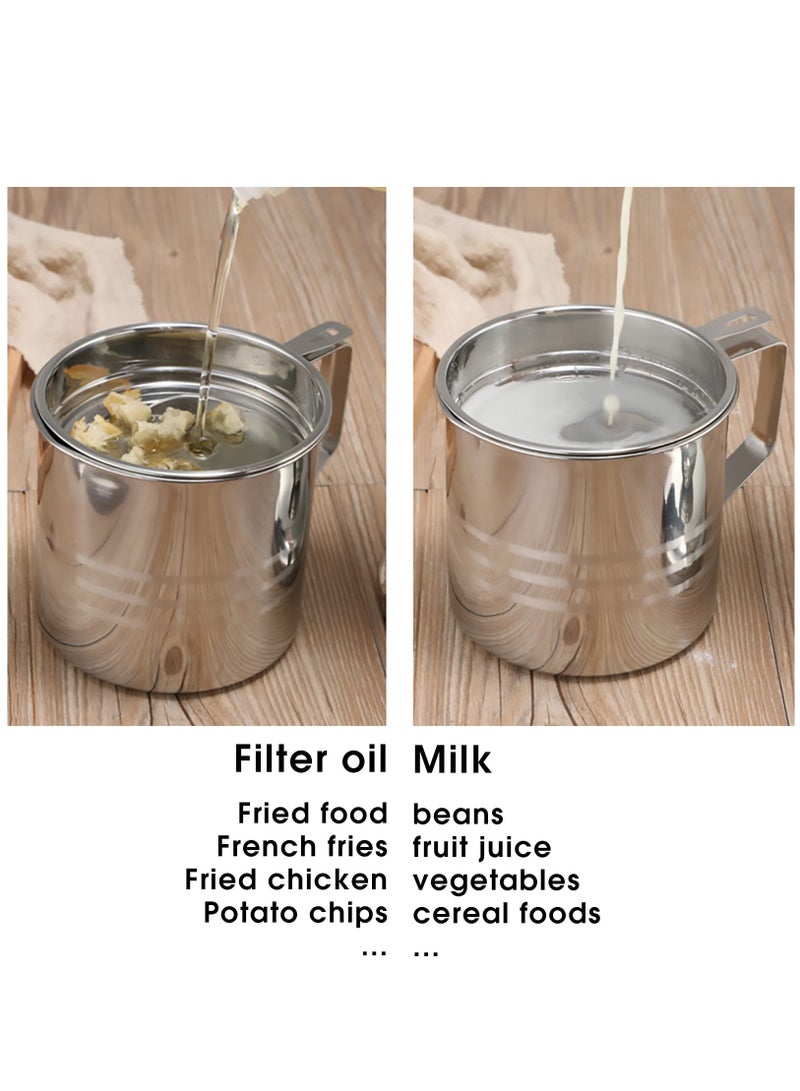 1.2L Oil Strainer Container Stainless Steel Kitchen Cooking Oil Storage Pot Grease Keeper with Detachable Fine Mesh Filter