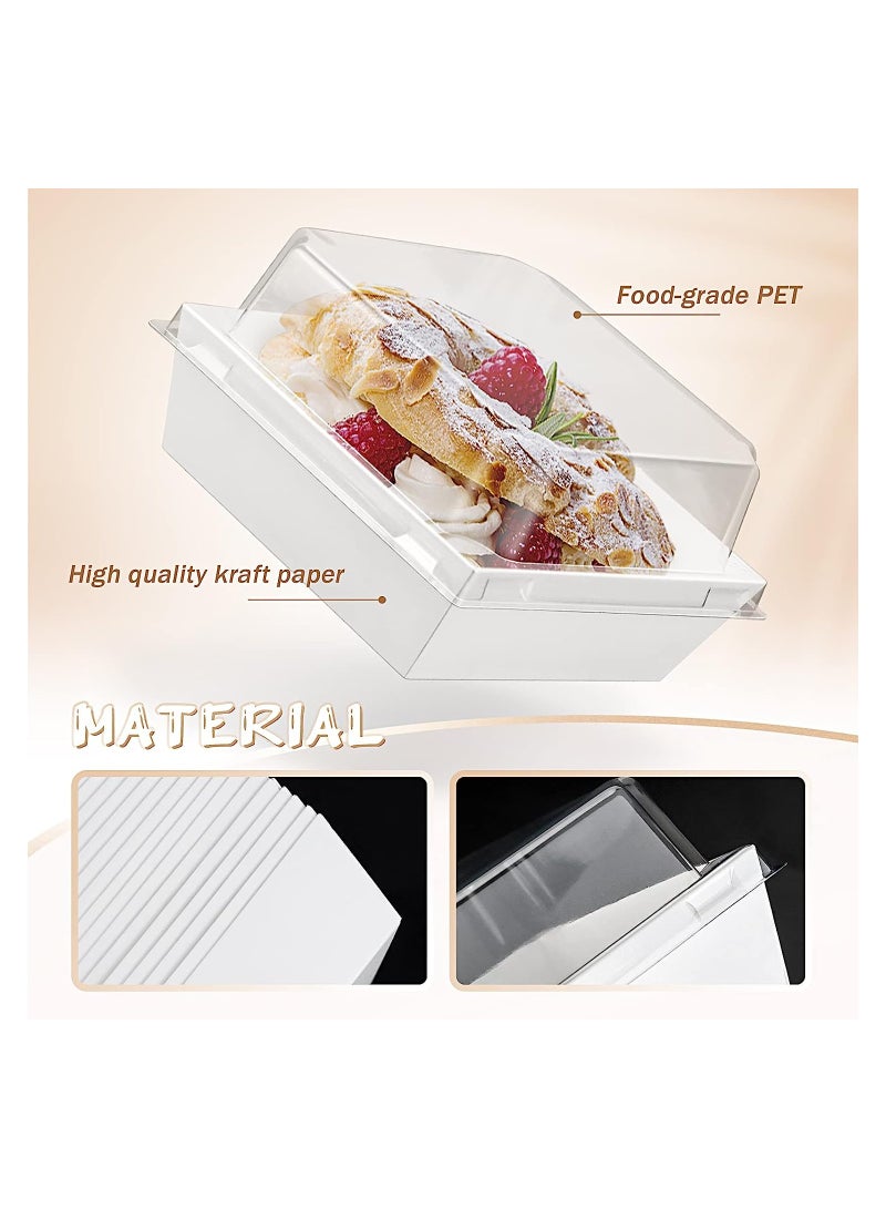 50 Pieces Brown Kraft Paper Dessert Boxes with Clear Lids Oil-Proof Food Containers for Bakery Treats Macarons Cookies Mini Cakes Strawberries and Tiramisu Packaging