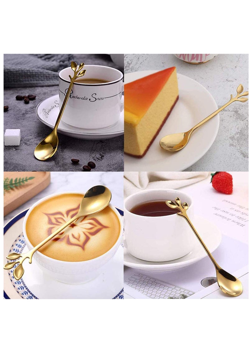 Stainless Steel Gold Leaf Long Handle Iced Tea Spoons Set Creative Stirring Spoons Creative Tableware Dessert Spoons Stirring Premium Food Grade Stainless SteelGold 6 Pcs