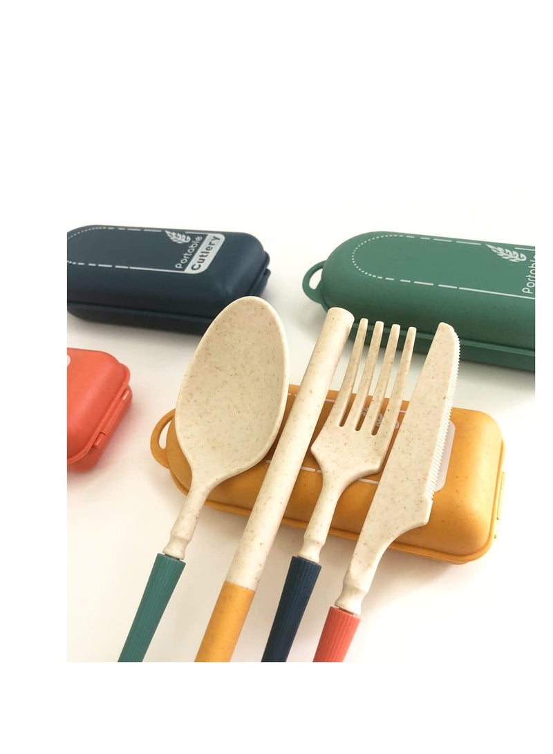 Travel Utensil Set with Case 4 Sets Wheat Straw Utensils Reusable Travel Utensils Set Lunch Box Utensils Set Portable Detachable Cutlery for Kids Adult School Travel Picnic Camping or Daily Use