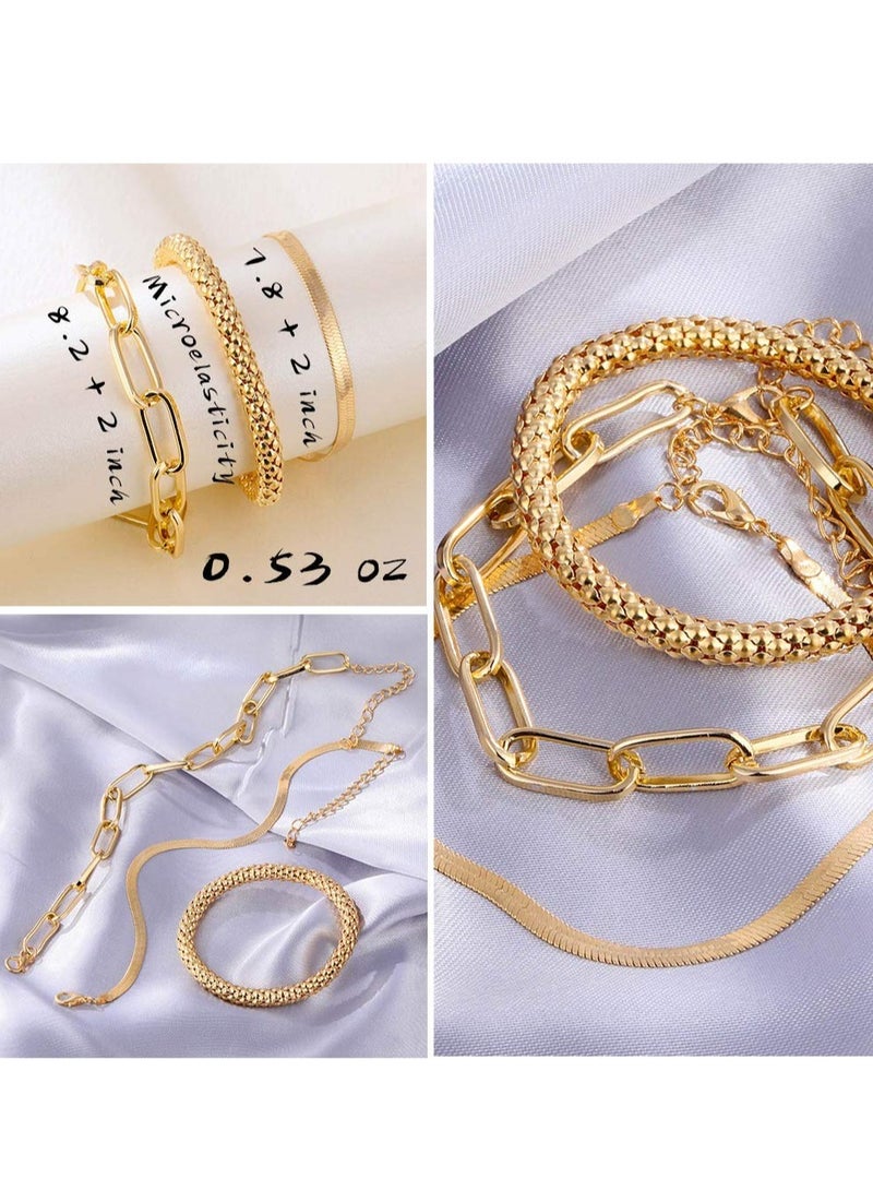 6 PACK 24 Pieces Boho Gold Chain Bracelets Set for Women Girls 14K Gold Plated Multiple Layered Stackable Open Cuff Wrap Bangle Adjustable Link Italian Cuban Jewelry for Women Girls Gift