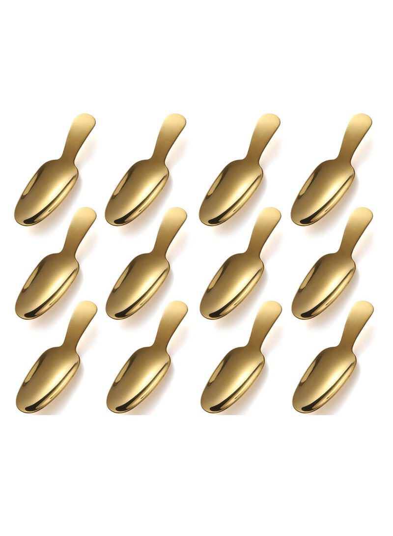 Dessert Spoon, 12 Pieces Stainless Steel Salt Spoon Short Handle Coffee Scoop Mini Tea Spoons For Small Jars, Sugar, Honey, Spice, Ice Cream (12 X Gold)