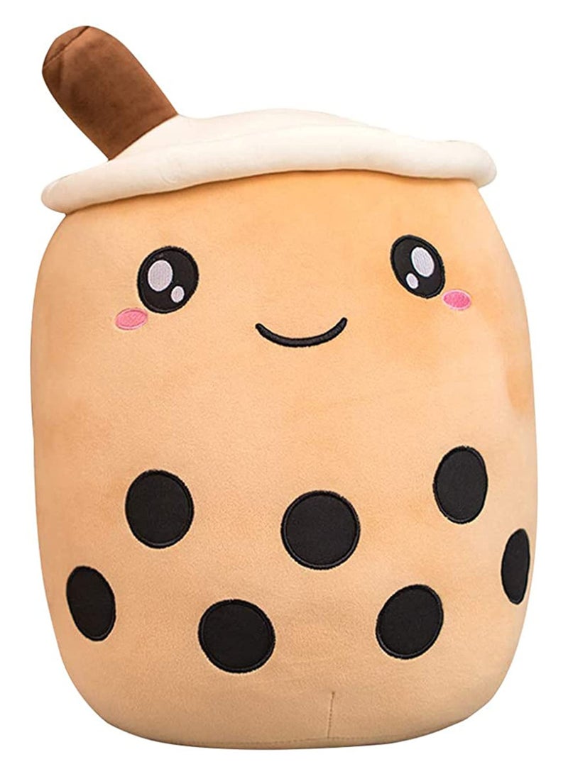 Kids Pillow Cushion 9.4 Inch Stuffed Boba Plushie Bubble Tea Plush Pillow Cartoon Cylindrical Milk Boba Pillow, Super Soft Kawaii Hugging Cushion Realistic Plush Food Toy Gifts for Boy Girl