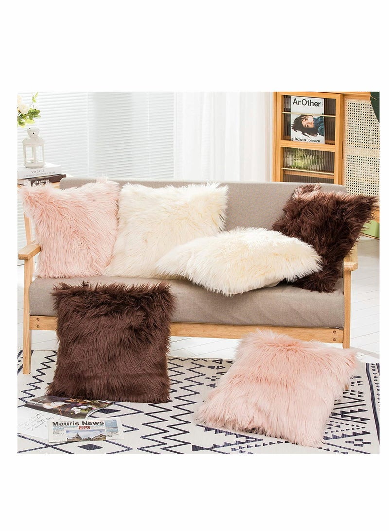 Decorative Faux Fur Throw Pillow Covers Set - Pack of 2 for Sofa Couch Bed Chair Cafe