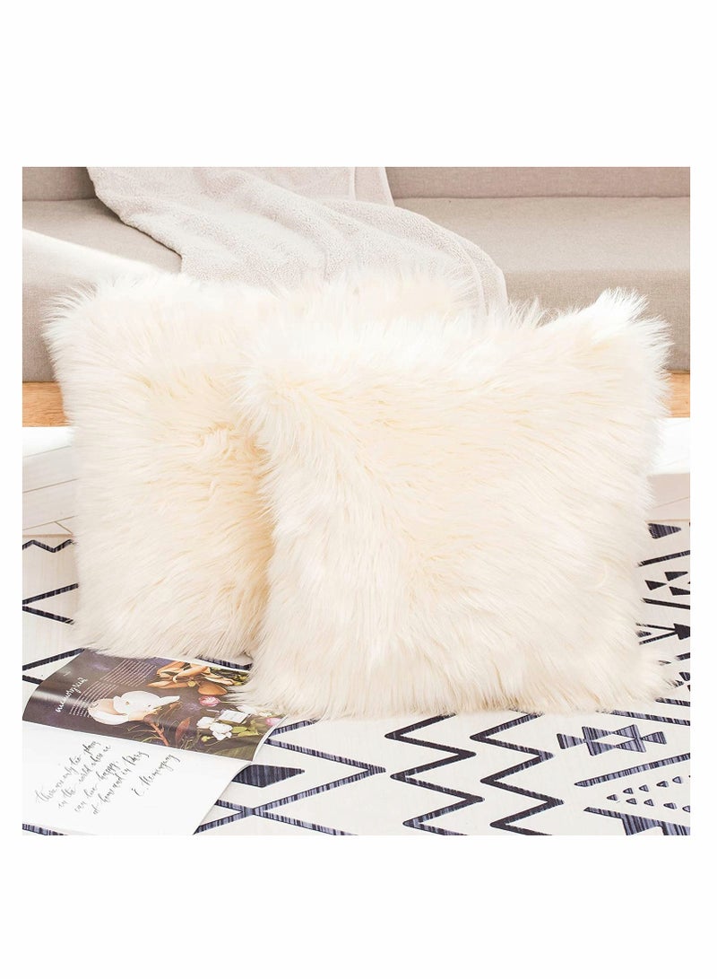 Decorative Faux Fur Throw Pillow Covers Set - Pack of 2 for Sofa Couch Bed Chair Cafe