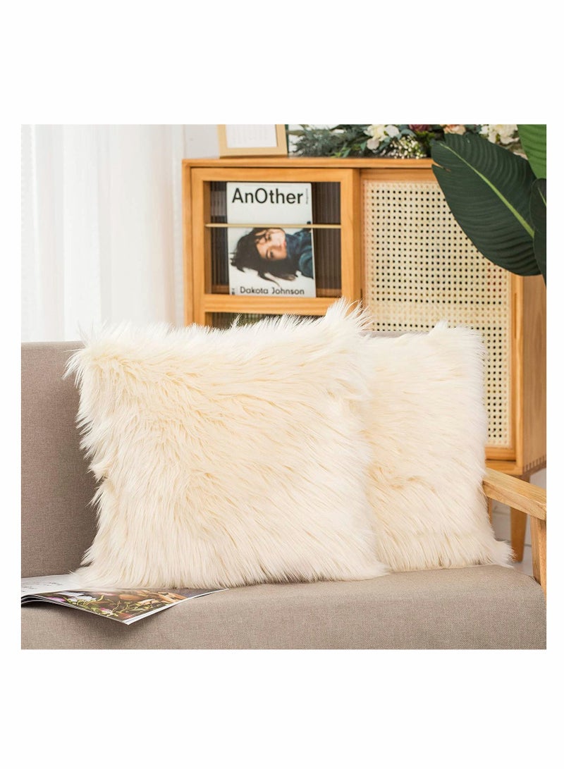 Decorative Faux Fur Throw Pillow Covers Set - Pack of 2 for Sofa Couch Bed Chair Cafe