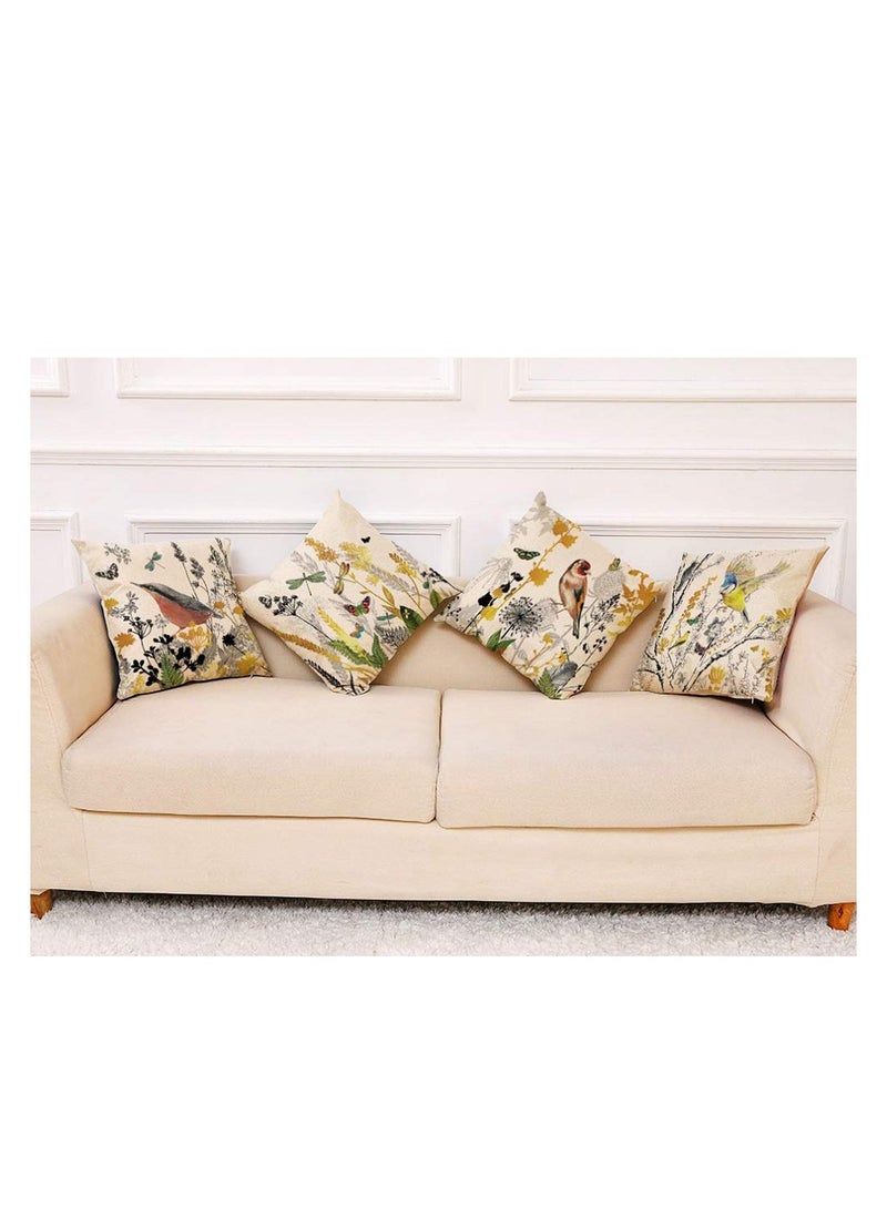 Decorative Throw Pillow Covers 18x18 inches Set of 4 Birds Butterfly and Plant Cushion Covers 45cm x 45cm Boho Linen Square Throw Pillow Cases for Living Room Sofa Couch Bed Pillowcases (Gold Black)