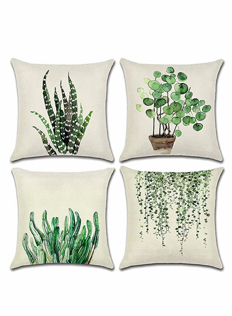 Green Leaf Decorative Throw Pillow Covers Set of 4 45 x 45 cm Waterproof Outdoor Cushion Covers for Couch