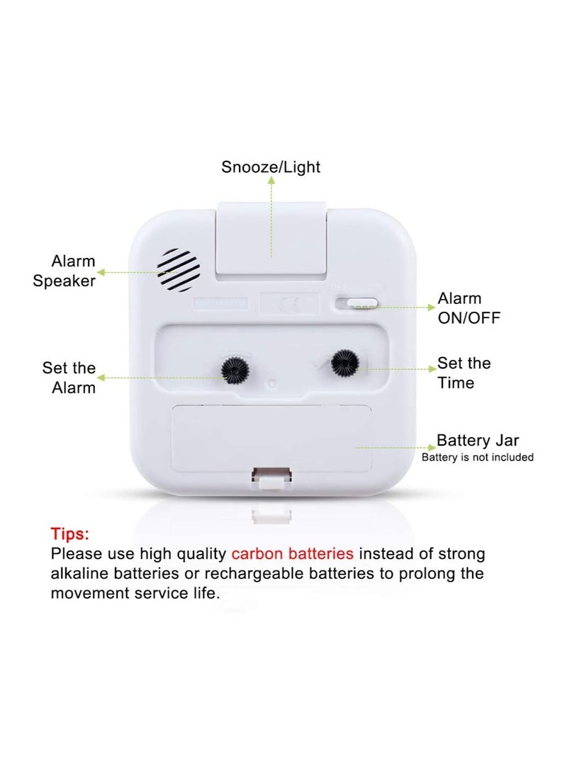 Silent Alarm Clock with Luminous Display, Non-Ticking Battery Powered Travel Clock, Large Snooze Function for Bedroom & Office