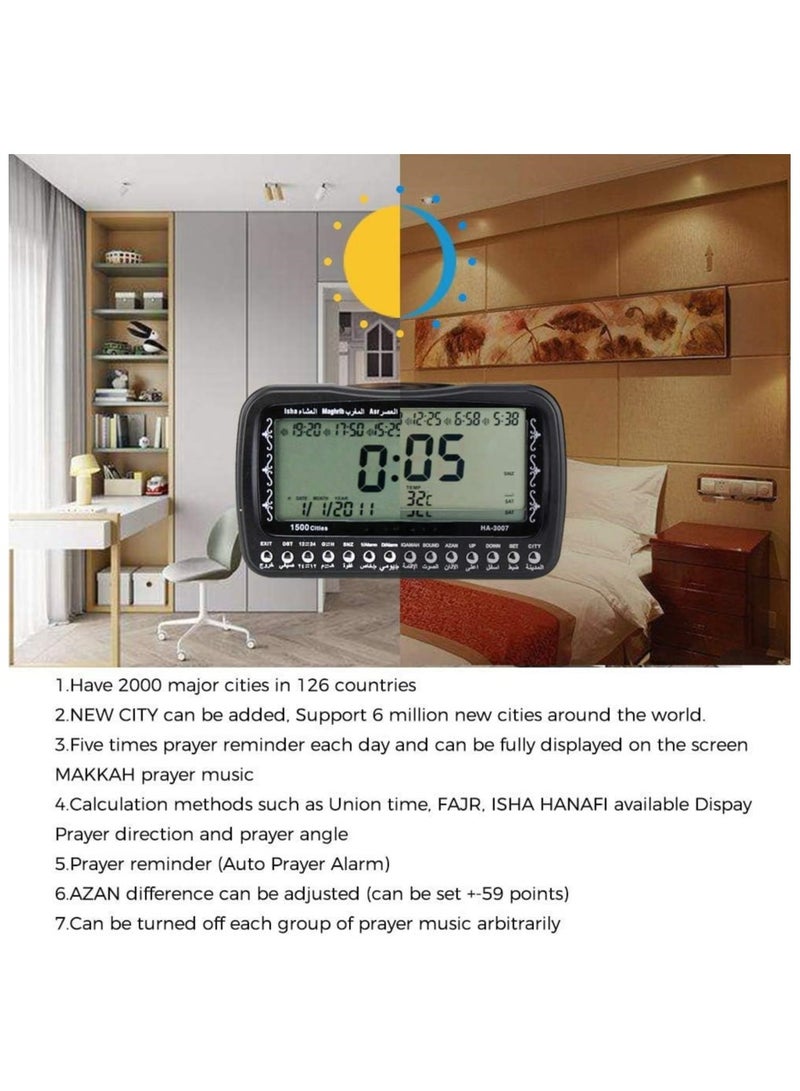 SMART Digital Azan Alarm Clock With Qibla Direction, Temperature Display And Backlit LED