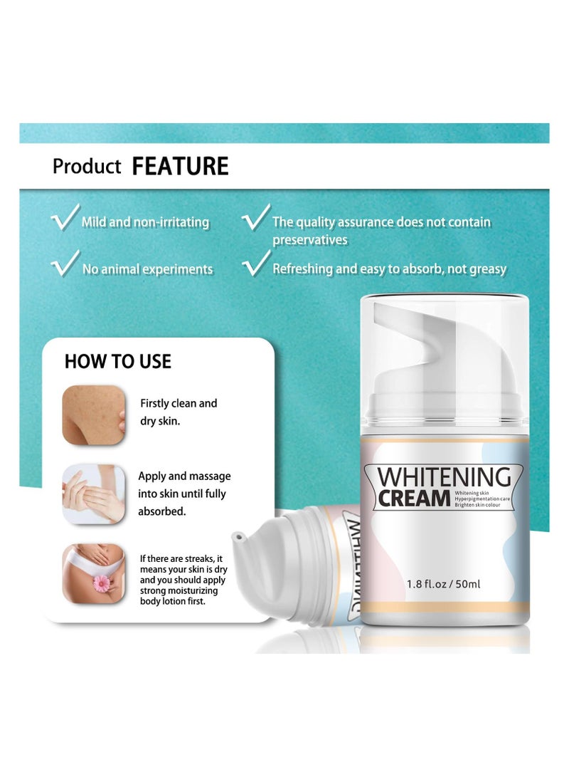 Skin Whitening Cream for Body, Underarm Lightening Cream for Intimate Areas and Bleaching, Brightening Cream Dark Spot Remover Corrector for Neck, Armpit, Elbow, Inner Thigh and Knees (1.8oz)