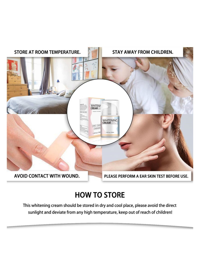 Skin Whitening Cream for Body, Underarm Lightening Cream for Intimate Areas and Bleaching, Brightening Cream Dark Spot Remover Corrector for Neck, Armpit, Elbow, Inner Thigh and Knees (1.8oz)