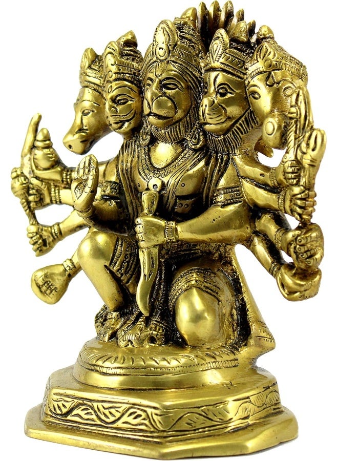 Brass Panchmukhi Hanuman Anjaneya Pavan Putra Bajrangbali Idol Murti Moorti Statue (7 Inch)