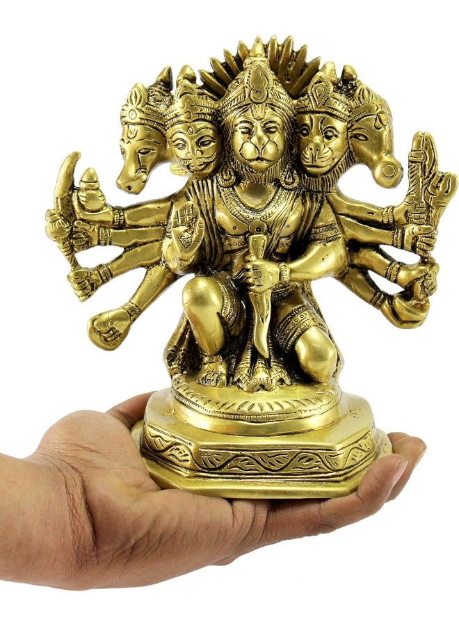 Brass Panchmukhi Hanuman Anjaneya Pavan Putra Bajrangbali Idol Murti Moorti Statue (7 Inch)