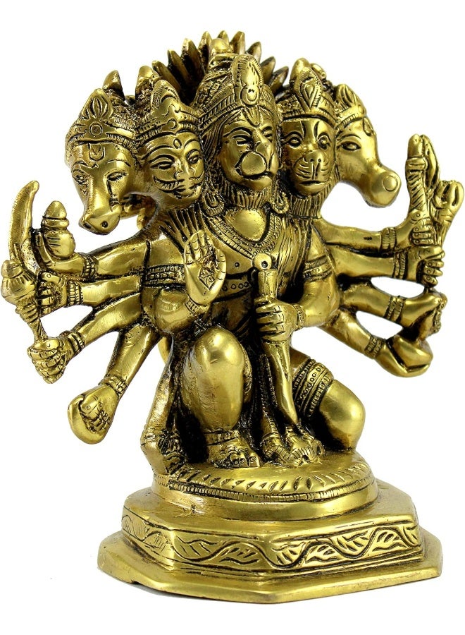 Brass Panchmukhi Hanuman Anjaneya Pavan Putra Bajrangbali Idol Murti Moorti Statue (7 Inch)