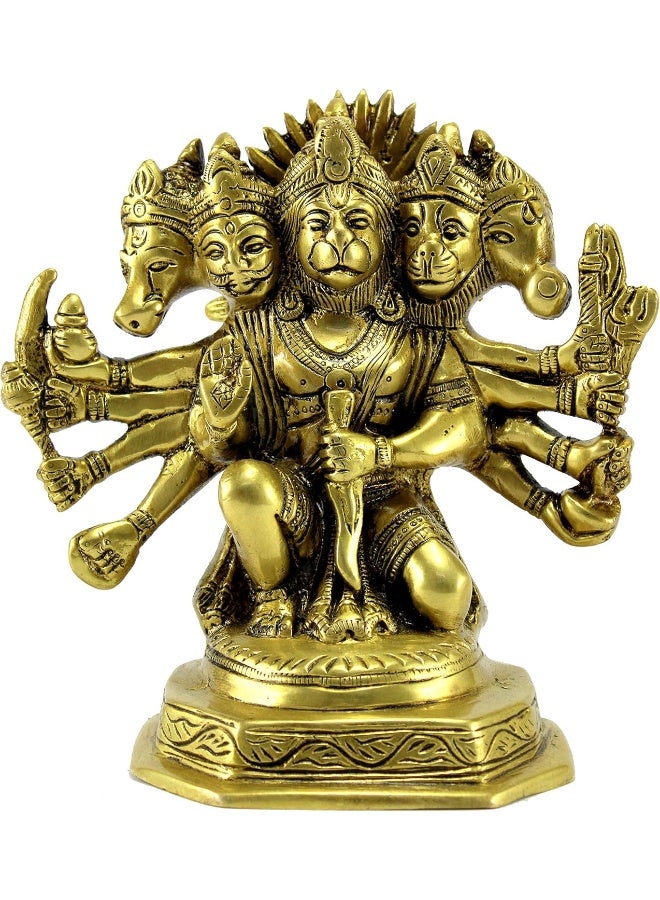 Brass Panchmukhi Hanuman Anjaneya Pavan Putra Bajrangbali Idol Murti Moorti Statue (7 Inch)