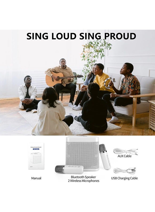 Karaoke Machine with 2 Wireless Microphones for Adults, Kids Portable Bluetooth Speaker PA System, Singing Machine with Echo and Vocal Cut, Supports TF, AUX-in, for Home Party, Meeting