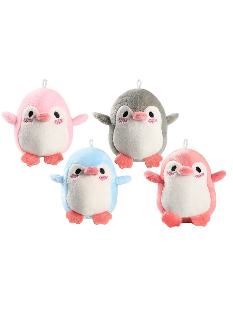 Adroable Mini Plush Penguin Keychain and Stuffed Toy Set 4Pcs Suitable Gift for Babies Kids and Party Favors